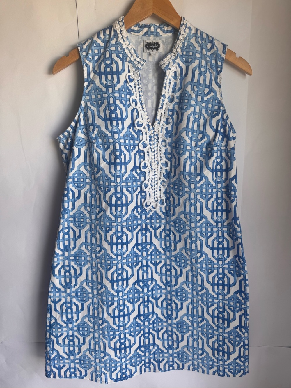 Preppy Blue Mud Pie Geometric Sleeveless Shift Dress - Picture 1 of 5